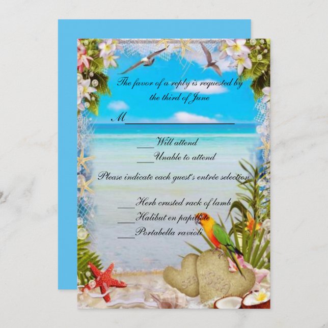 Tropical Beach Floral Wedding Response Card (Front/Back)