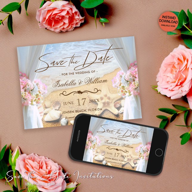 Tropical Beach Floral Wedding Save the Date Card (Creator Uploaded)