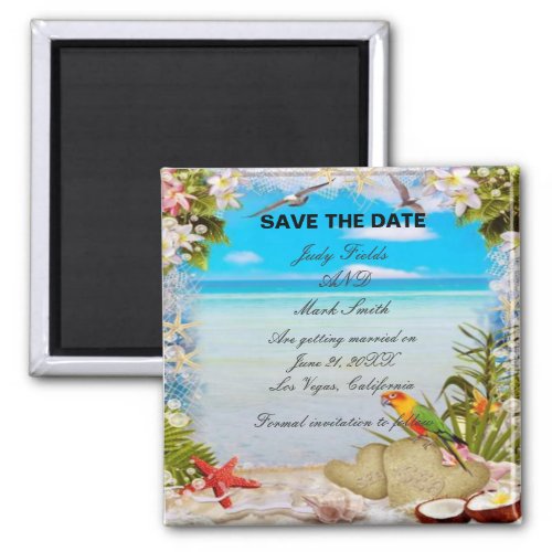 Tropical Beach Floral Wedding Save The Date Magnet