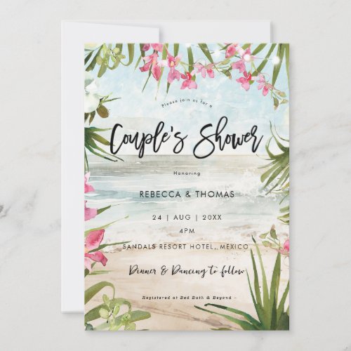 tropical beach florals couples shower invitation