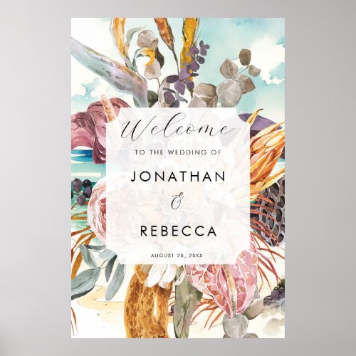 tropical beach florals wedding welcome sign poster