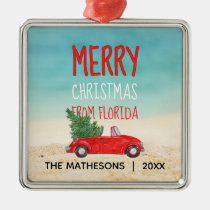 Tropical Beach Florida Merry Christmas Metal Ornament