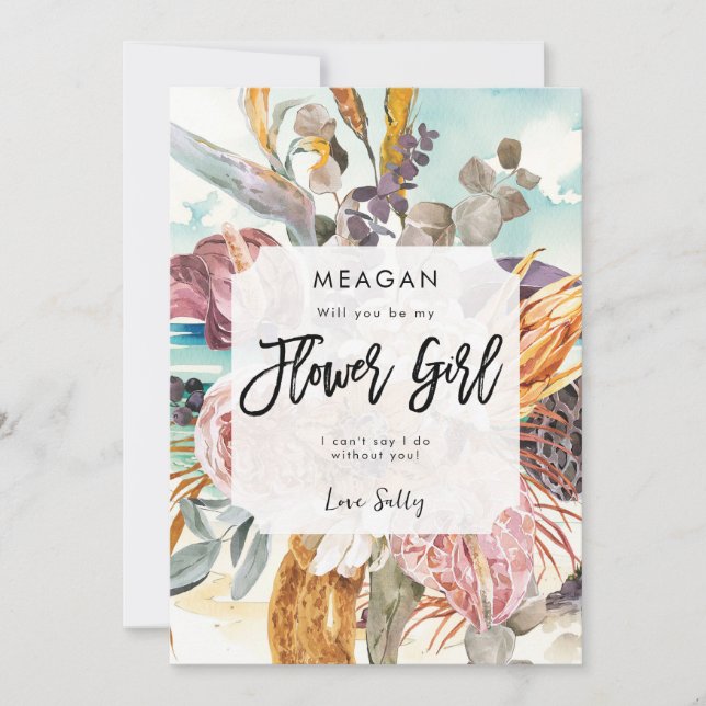 tropical beach flower girl proposal card (Front)