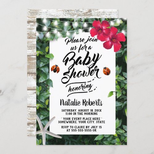 Tropical Beach Flower  Starfish Baby Shower Invitation