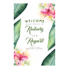 Tropical Beach Flowers and Palm Leaf Welcome Sign