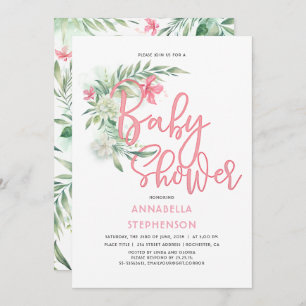 Tropical Beach Flowers Baby Shower Invitation