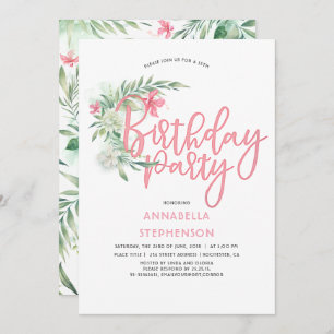 Tropical Beach Flowers Birthday Party Invitation