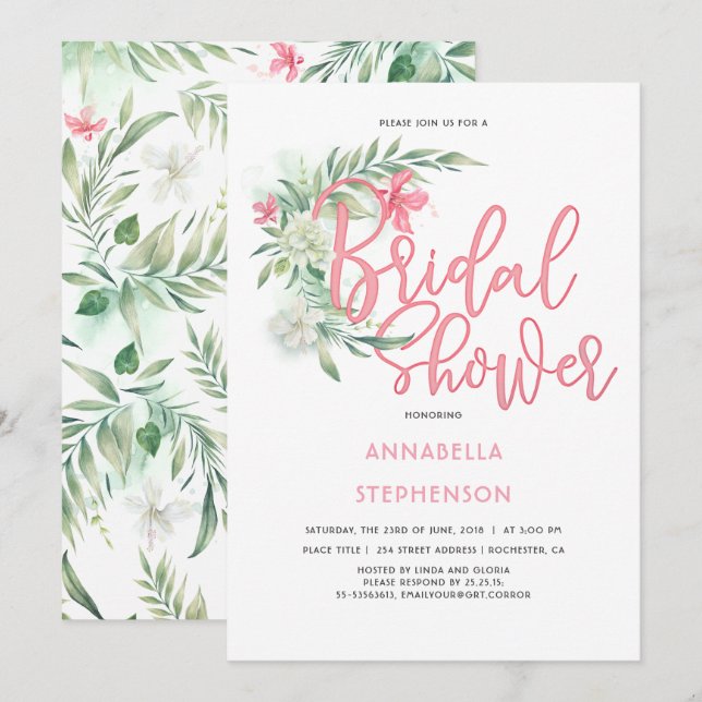 Tropical Beach Flowers Bridal Shower Invitation (Front/Back)