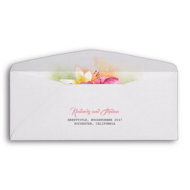 Tropical Beach Flowers Destination Wedding Envelope (Back (Bottom))