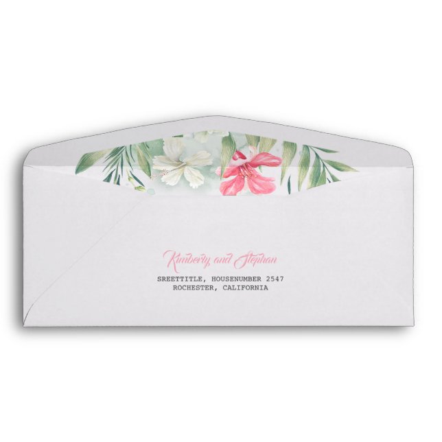 Tropical Beach Flowers Destination Wedding Envelope (Back (Bottom))