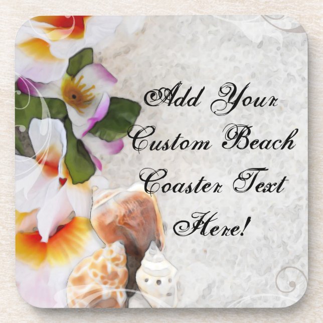 Tropical Beach Flowers/Shells Drink Coaster (Front)