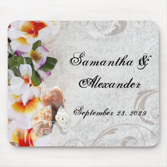 Tropical Beach Flowers/Shells Mouse Pad (Front)