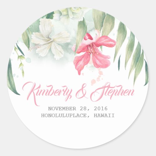 Tropical Beach Flowers Wedding Classic Round Sticker
