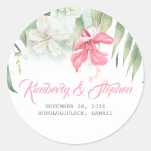Tropical Beach Flowers Wedding Classic Round Sticker