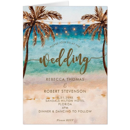 tropical beach folded card wedding invitation