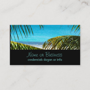Tropical Beach framed with Palm Fronds Business Card