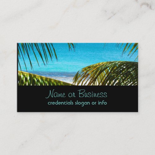 Tropical Beach framed with Palm Fronds Business Card