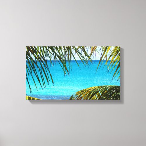 Tropical Beach framed with Palm Fronds Canvas Print