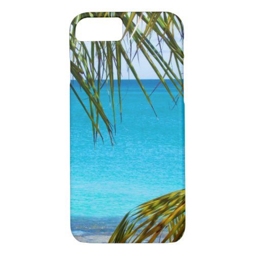 Tropical Beach framed with Palm Fronds iPhone 87 Case