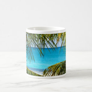 Tropical Beach framed with Palm Fronds Coffee Mug
