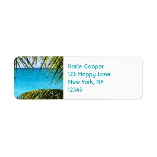 Tropical Beach framed with Palm Fronds Label