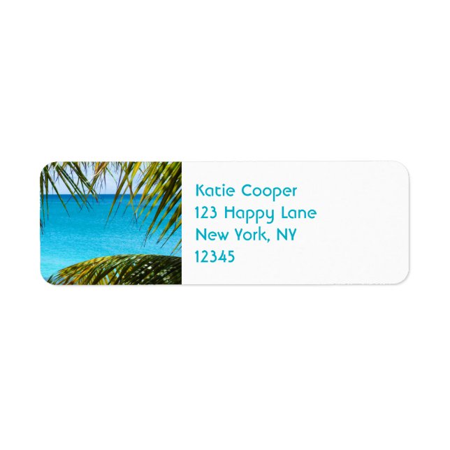 Tropical Beach framed with Palm Fronds Label (Front)
