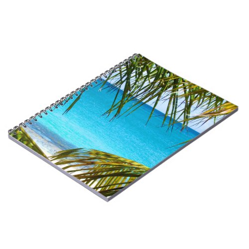 Tropical Beach framed with Palm Fronds Notebook