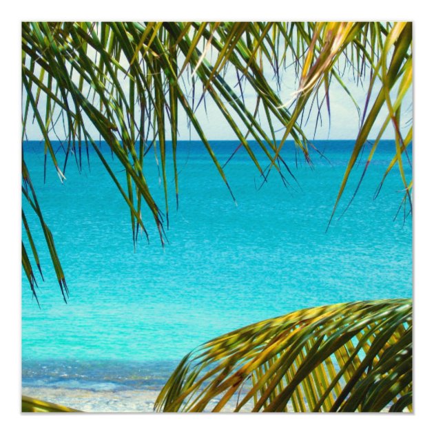 Tropical Beach Framed With Palm Fronds Wedding Invitation