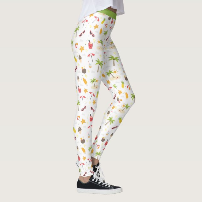 Tropical Beach Fun Palm Trees Pineapple Sunglasses Leggings (Right)