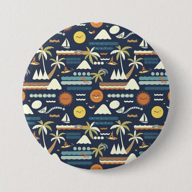 Tropical Beach Fun Pattern Button (Front)