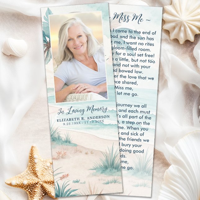 Tropical Beach Funeral Photo Memorial Prayer Card Bookmarks (Creator Uploaded)