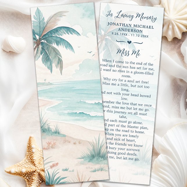 Tropical Beach Funeral Sympathy Memorial Prayer Bookmarks (Creator Uploaded)