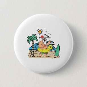 Tropical Beach Funny Santa Xmas Summer Christmas I Button