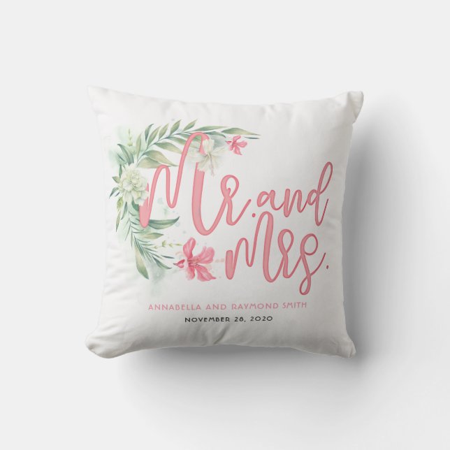 Tropical Beach Garden House Just Married Couple's Throw Pillow (Front)