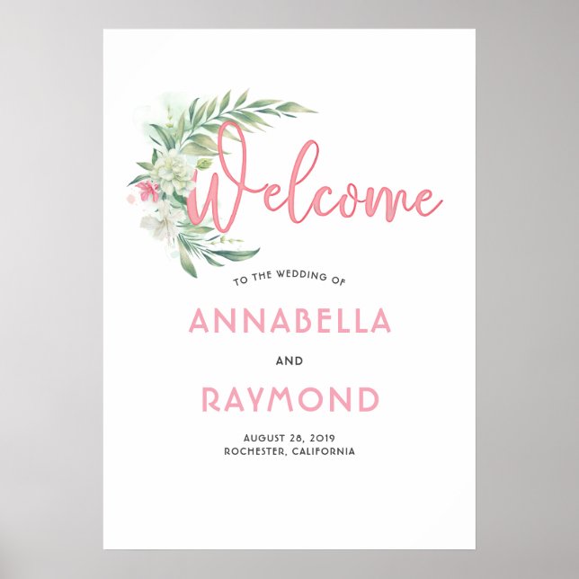 Tropical Beach Garden Wedding Welcome Sign (Front)