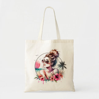 Tropical Beach Girl Watercolour Tote Bag