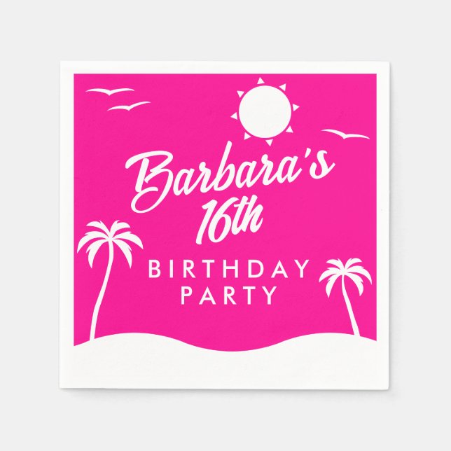 Tropical Beach Girly Hot Pink Sweet 16  Napkins (Front)