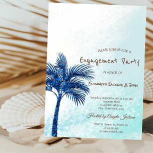 Tropical Beach,Glitter Blue Palms Engagement Invitation