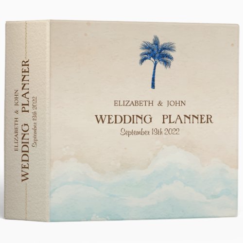 Tropical Beach Glitter Palm Wedding   3 Ring Binder