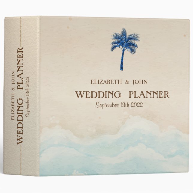 Tropical Beach Glitter Palm Wedding   3 Ring Binder (Front/Spine)