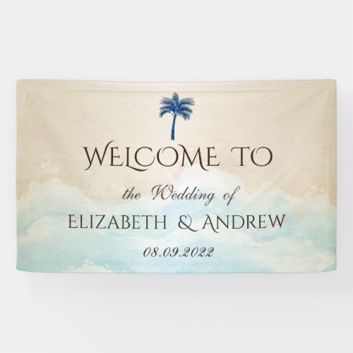 Tropical Beach Glitter Palm Wedding Banner