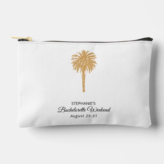 Tropical Beach Gold Palm Destination Bachelorette Accessory Pouch (Front)