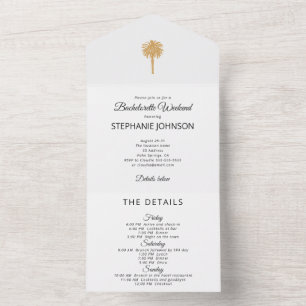 Tropical Beach Gold Palm Destination Bachelorette All In One Invitation