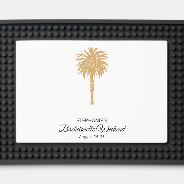 Tropical Beach Gold Palm Destination Bachelorette Bar Mat (Front (Close Up))