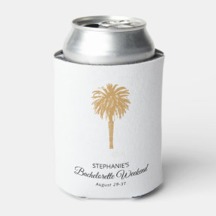 Tropical Beach Gold Palm Destination Bachelorette Can Cooler