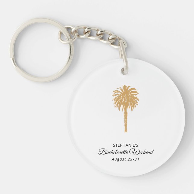 Tropical Beach Gold Palm Destination Bachelorette Keychain (Front)