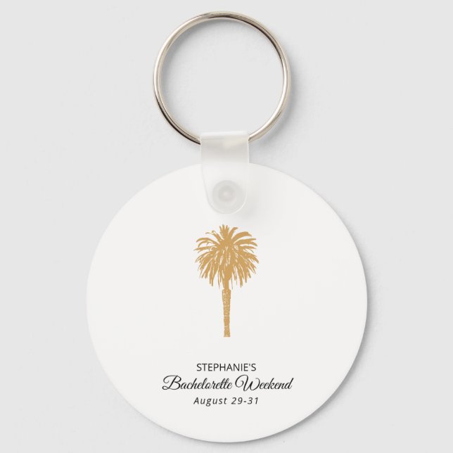 Tropical Beach Gold Palm Destination Bachelorette Keychain (Front)