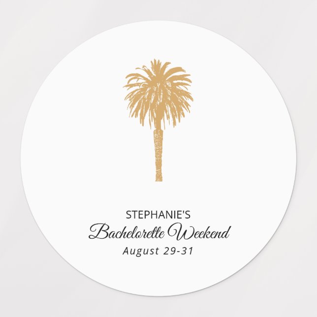 Tropical Beach Gold Palm Destination Bachelorette Labels (Design 1)