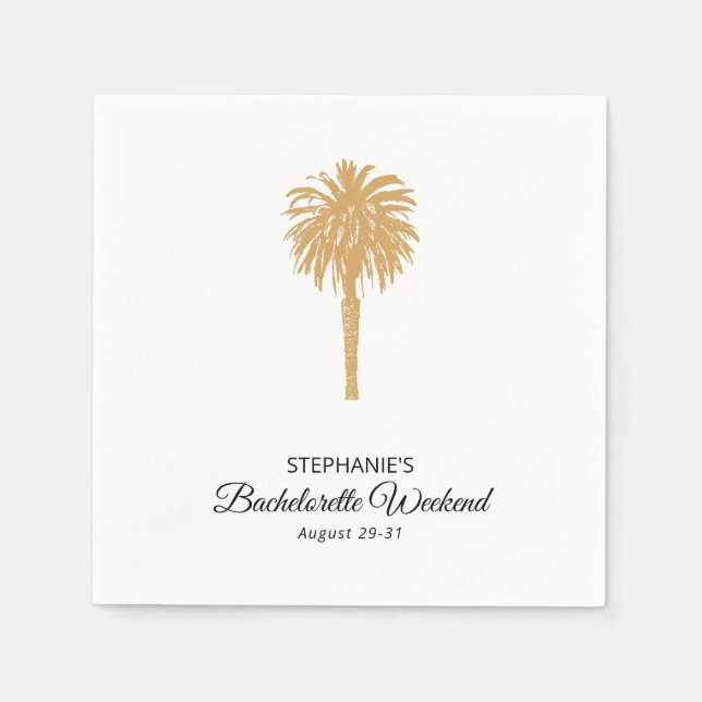 Tropical Beach Gold Palm Destination Bachelorette Napkins (Front)