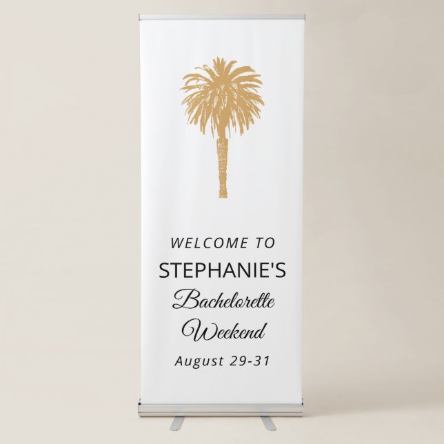 Tropical Beach Gold Palm Destination Bachelorette Retractable Banner (Front)